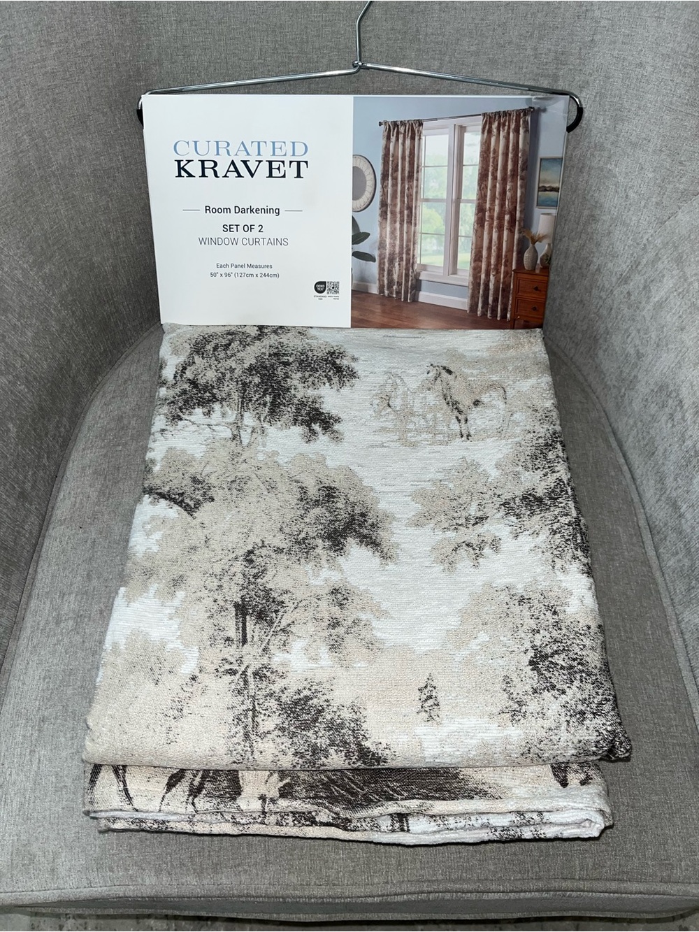 NWT Curated Kravet  Horse Toil Design Jacquard Drapes 50" x 96" Set of 2 Panels